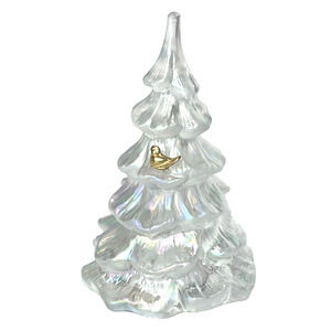 Fenton Glass Christmas Tree Figurine Lg 6.5" White Iridescent Gold Bird 1992 Tag
